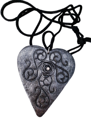 Polymer clay silver and black heart pendant