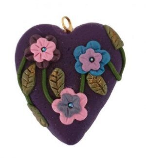Polymer clay purple heart w/ flowers