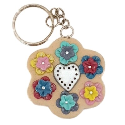 Polymer Clay Floral Key Chain w/ heart