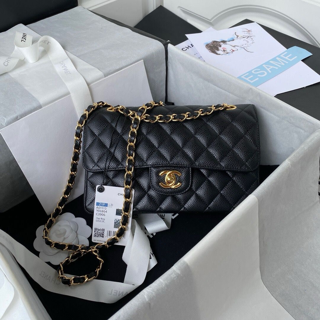 Small Double Flap Bag Caviar Leather Gold Hardware (Orginal Quality)