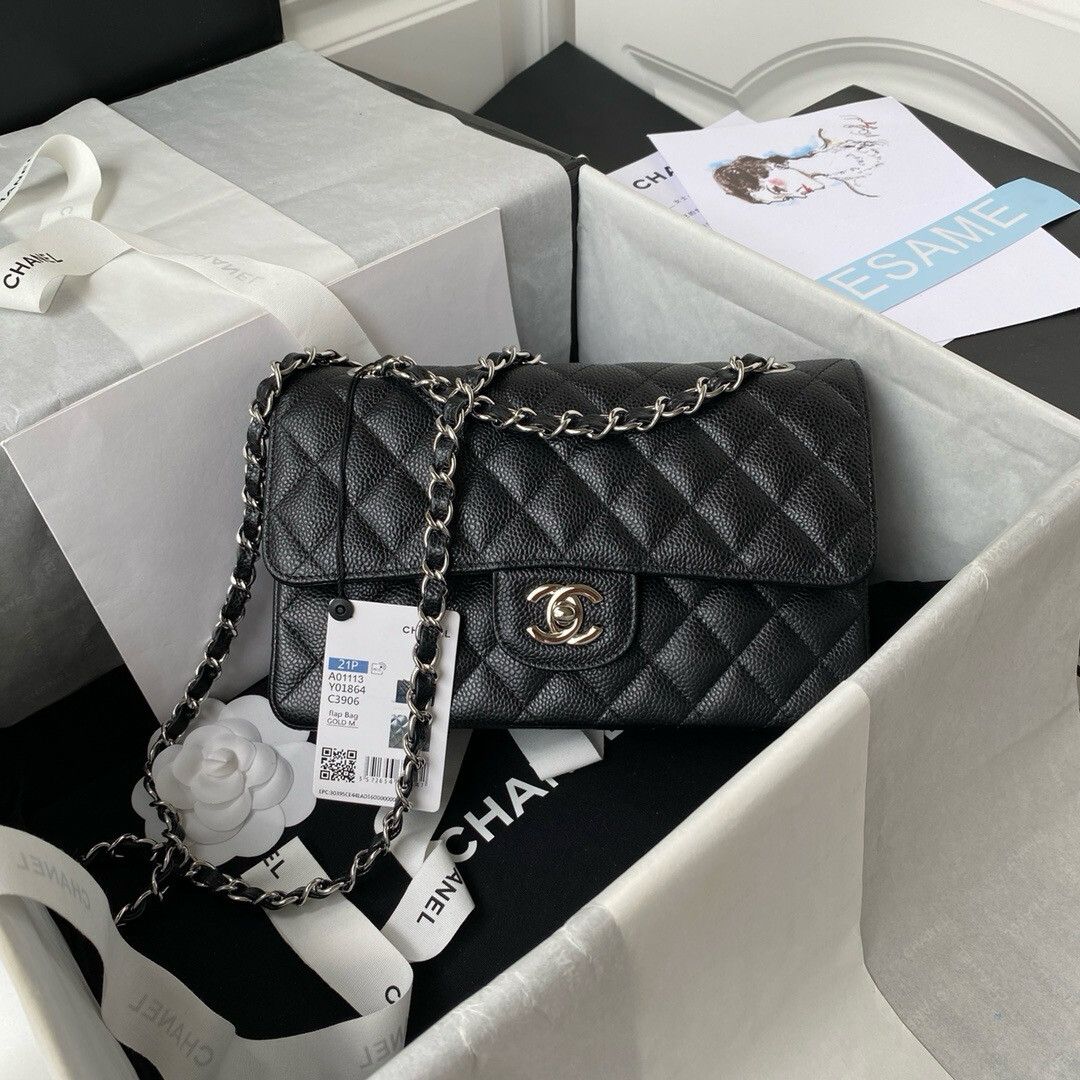 Small Double Flap Bag Caviar Leather Silver Hardware (Orginal Quality)