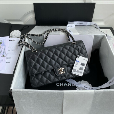 Medium Double Flap Bag Caviar Leather Silver Hardware (Orginal Quality)