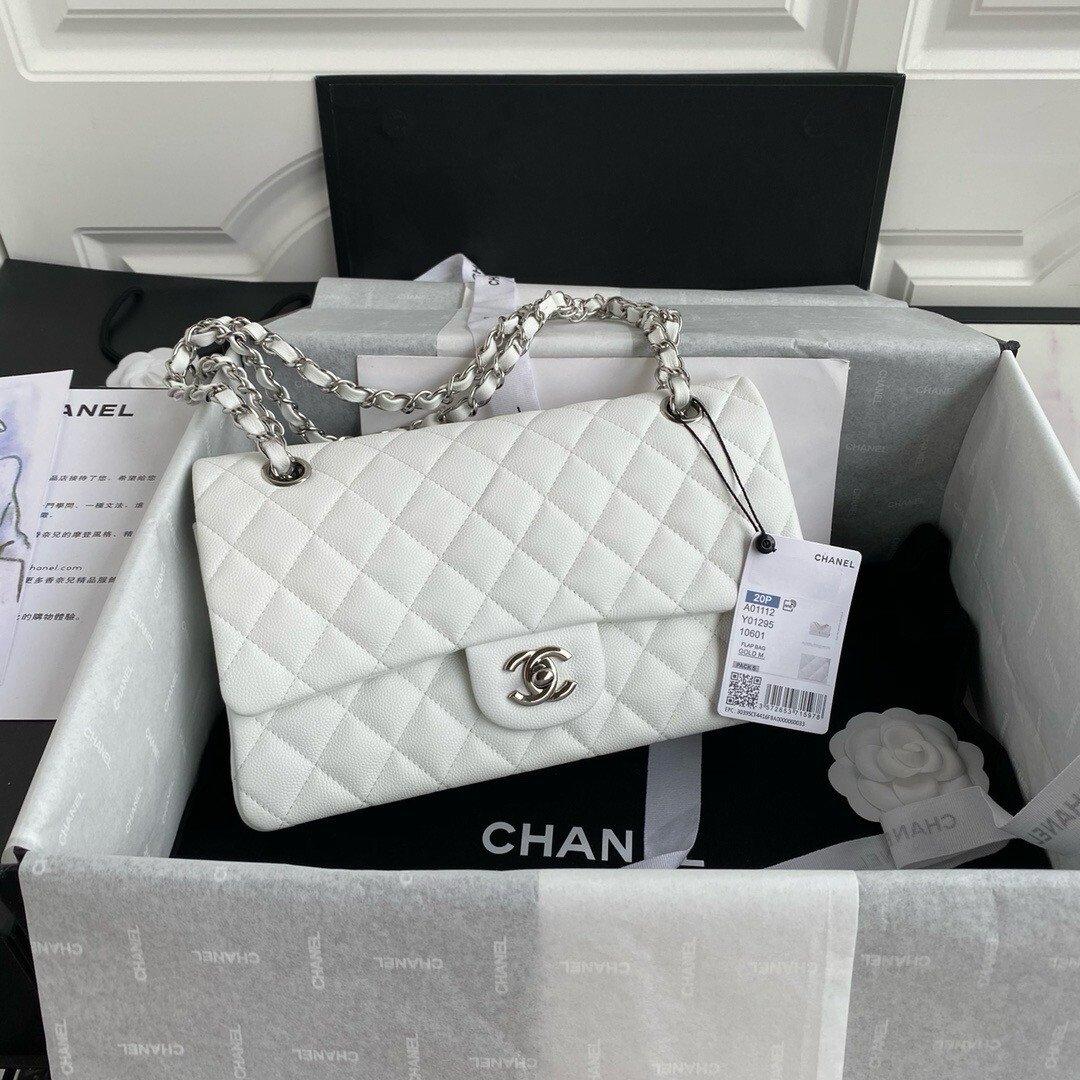 Medium Double Flap Bag Caviar Leather Silver Hardware (Orginal Quality)