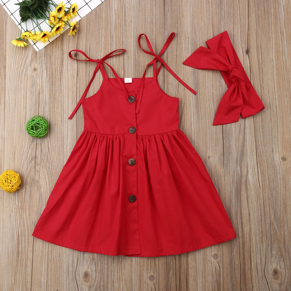 Simple Solid Color Single-breasted Sling Princess Dress with Headband