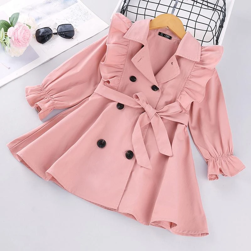 Solid Ruffle Trench for Toddler Girl