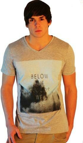 Below The Clouds We Rise Grey V-Neck Printed T-shirt