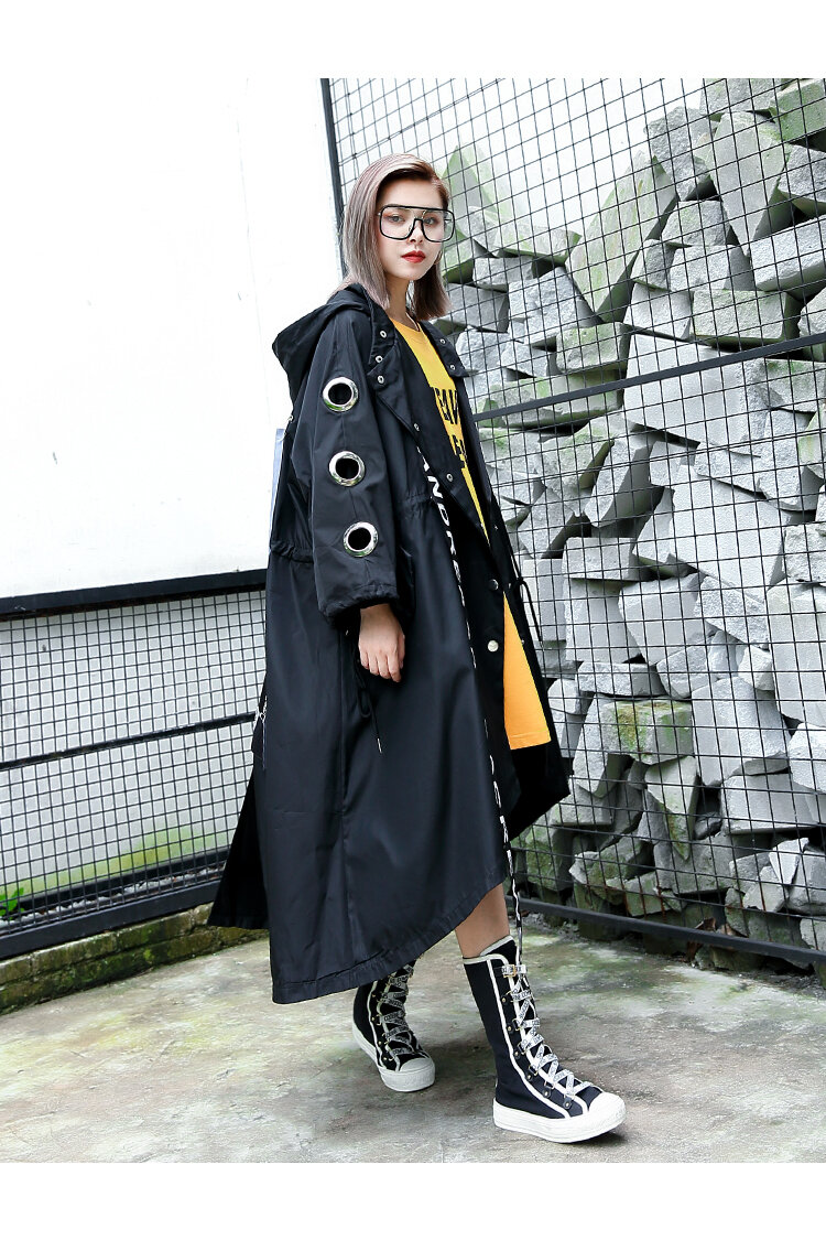 Women's jacket hooded printed trench coat