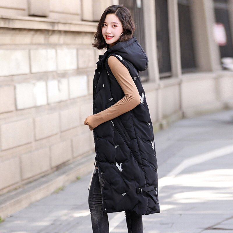 Hooded mid-length cotton vest