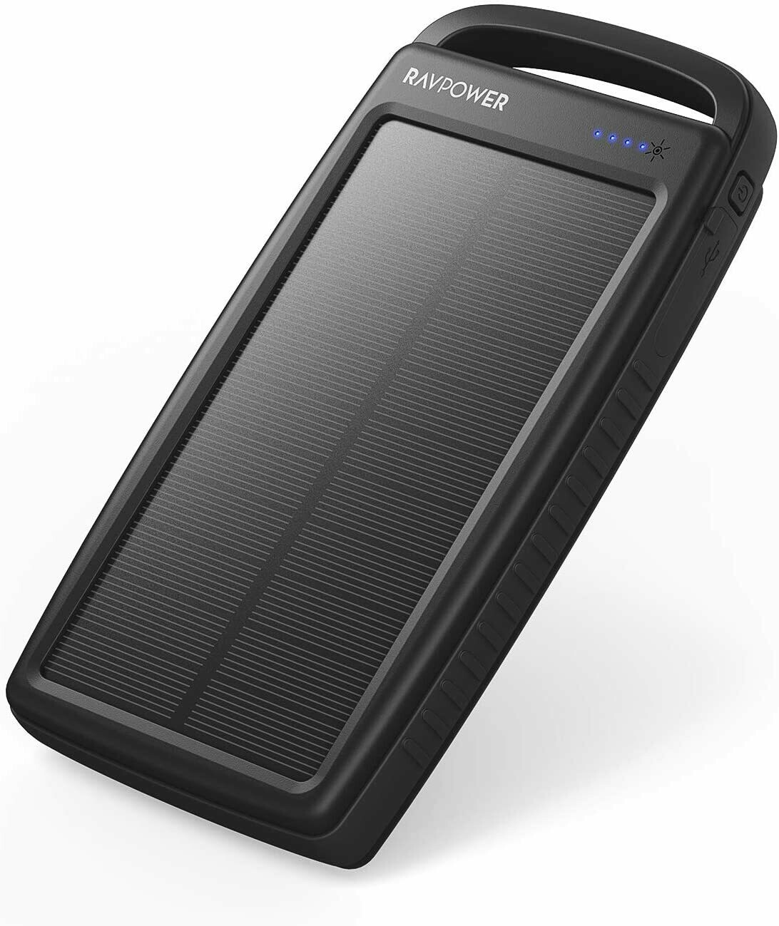 RAVPower Solar Charger 20000mAh Portable Charger Solar Power Bank Dual USB External Battery Pack Power Pack with Flashlight for Outdoor, Black