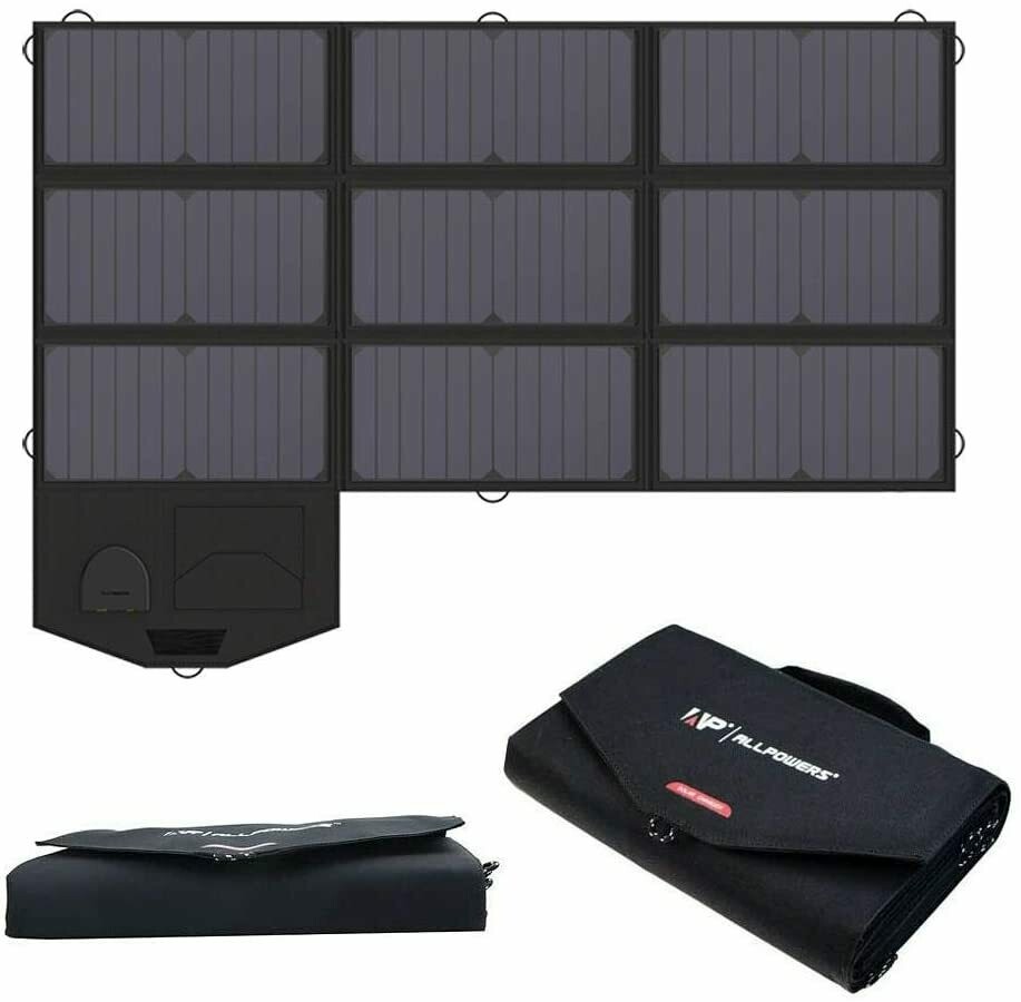 ALLPOWERS Solar Charger 18V 60W SunPower Solar Panel Foldable Charger with 5V USB 18V DC Output Portable Power Pack for Laptop, Notebook, Tablet, Phone, Car/Boat/RV Battery