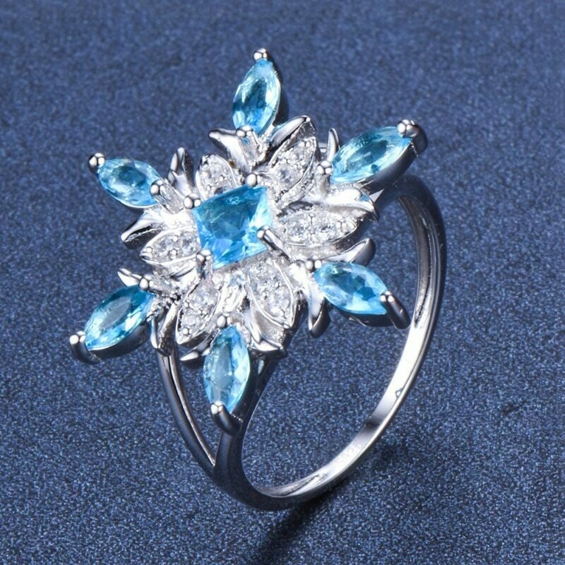 New Fashion Blue Star Zircon Flower Rings