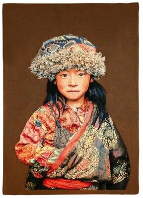 Gobelin-Bild tibetisches Mädchen rostrot von Alison Wright 140x220cm