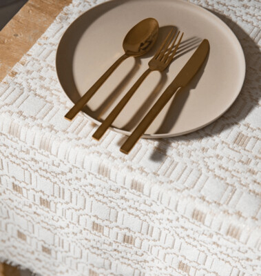 Tischdecke "SAVINIO", weiß/gold, Baumwolle/Leinen