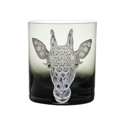 Glas Double Old Fashioned "African Safari - Giraffe", smoke (Platin vergoldet)