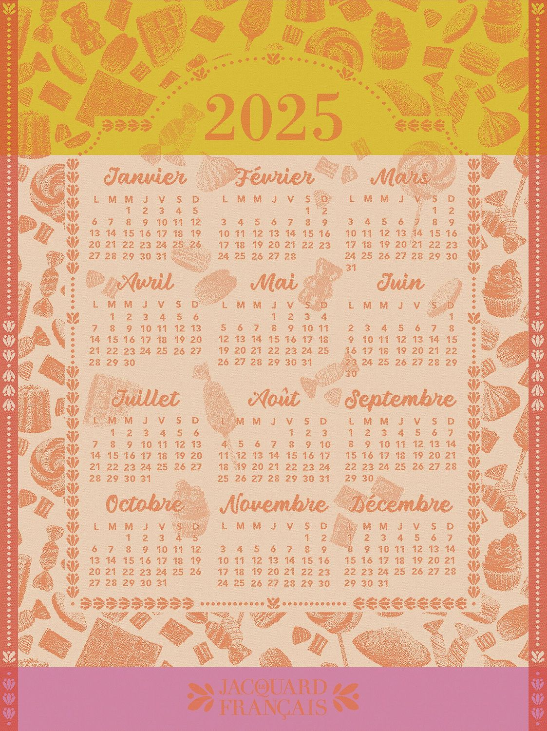 Geschirrtuch "Calendrier 2025", 80x60, Baumwolle