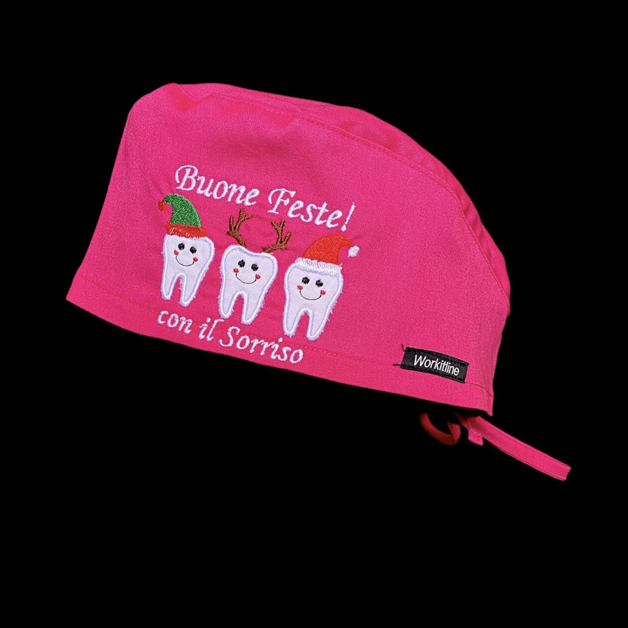 Cuffia C/Ricamo Buone Feste con il Sorriso Vari Colori