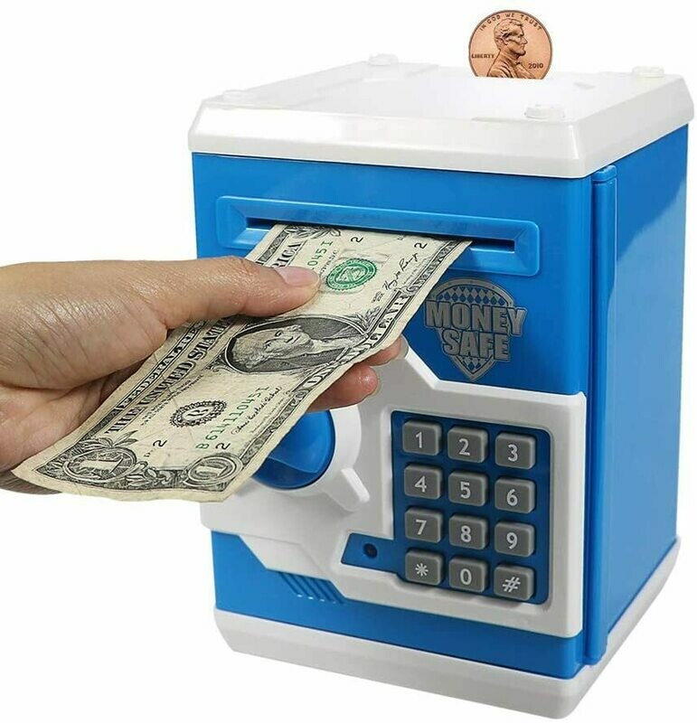 Kelibo Electronic Money Bank for Kids, Elctronic Password Security Piggy Bank Mini ATM Cash Coin Saving Box Smart Voice, Toy Gifts Birthday Gift for Children (Blue)