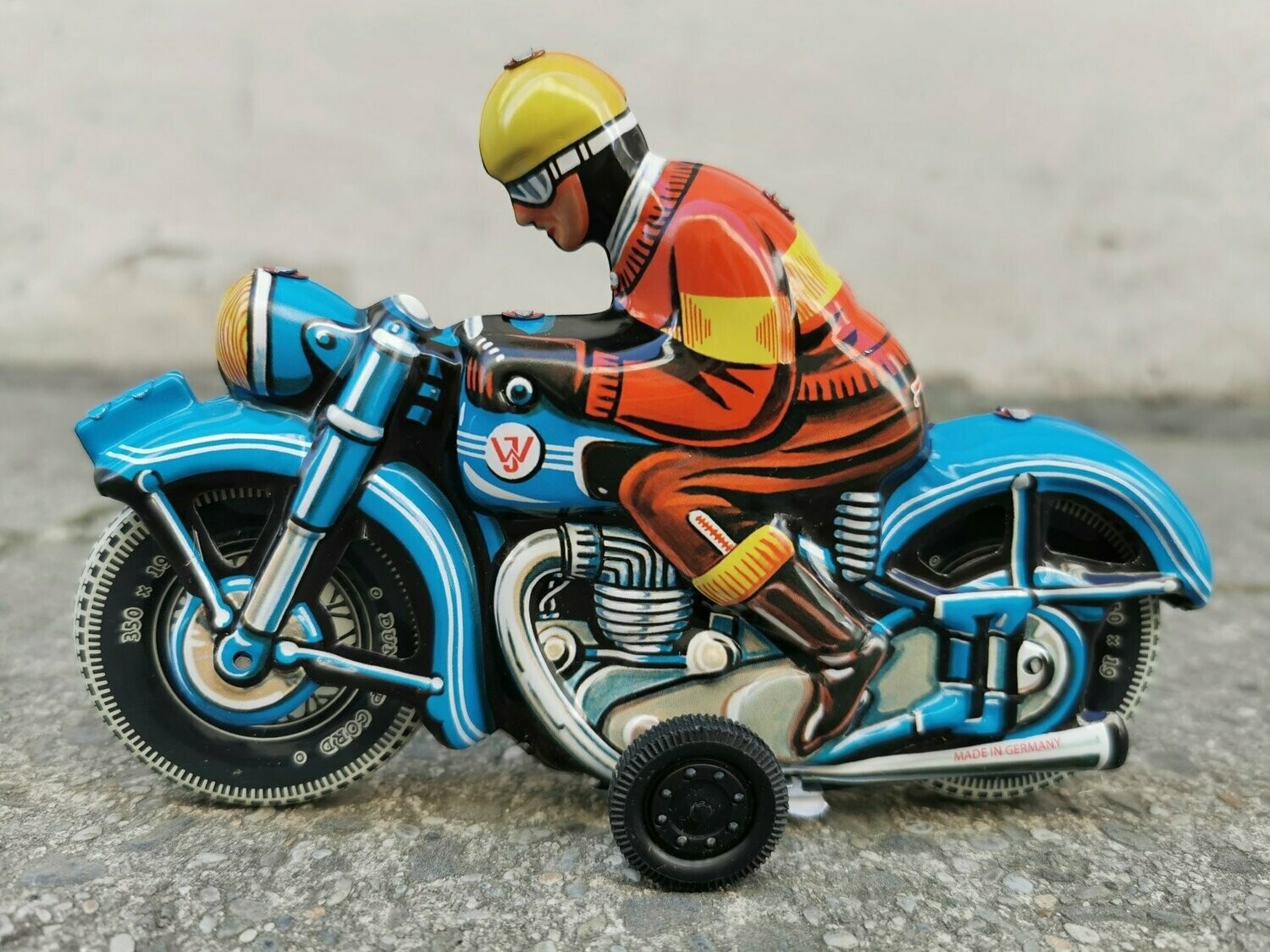 Blechspielzeug Motorradfahrer, Blue Rider, ca.H10cm B16cm, Metall; Nachbau TippCo
