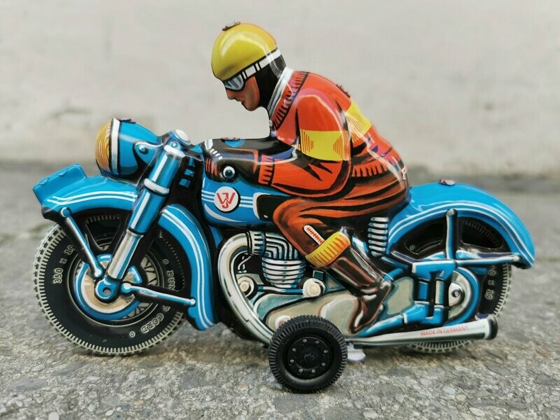 Blechspielzeug Motorradfahrer, Blue Rider, ca.H10cm B16cm, Metall; Nachbau TippCo Blechspielzeug Motorradfahrer, Blue Rider, ca.H10cm B16cm, Metall; Nachbau TippCo