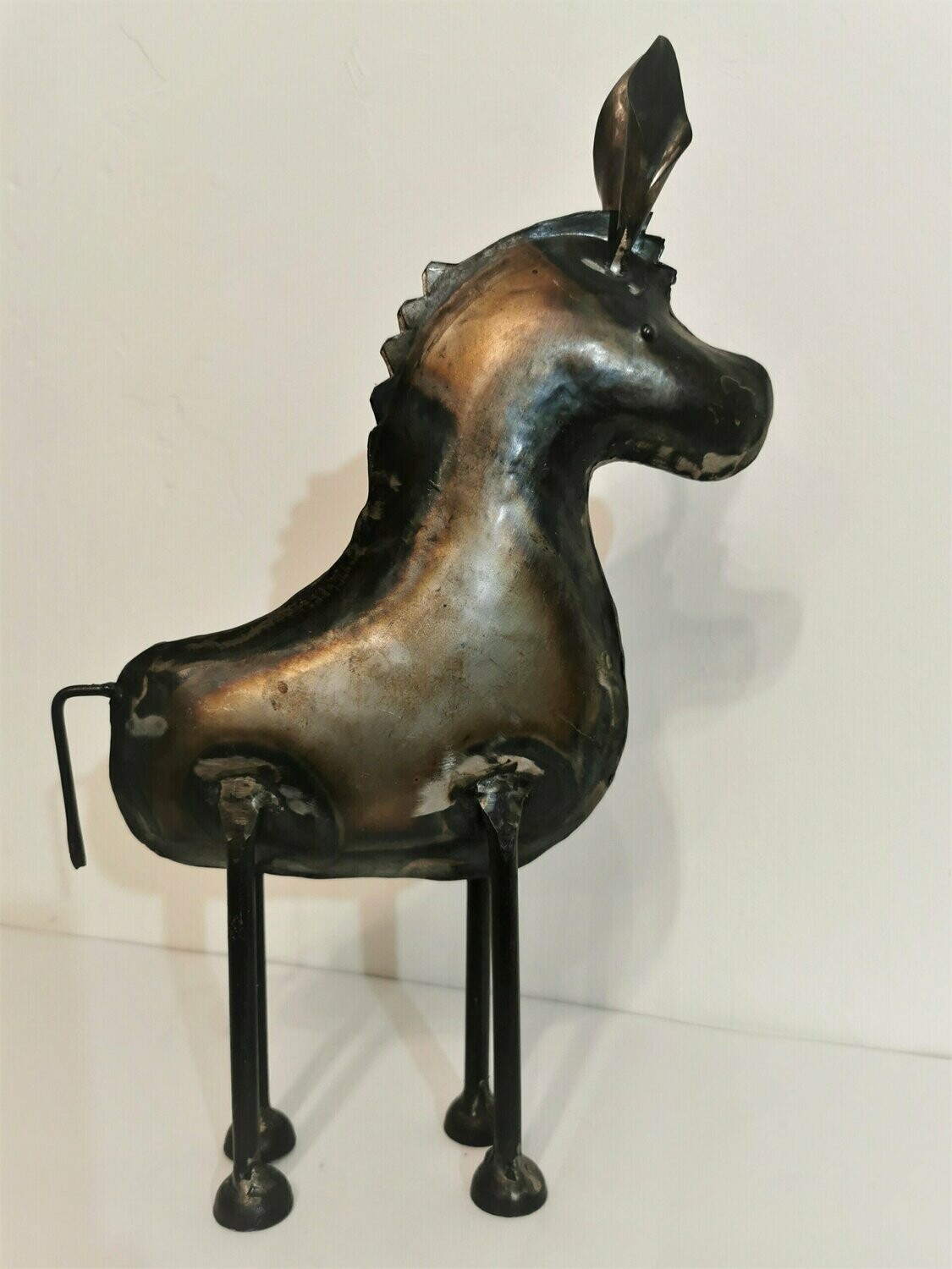 Esel Macky, ca. H42cm B23cm T6cm, Metall vintage; schwarz bis braunschwarz, teils Rostfinish, teils Naturmetall