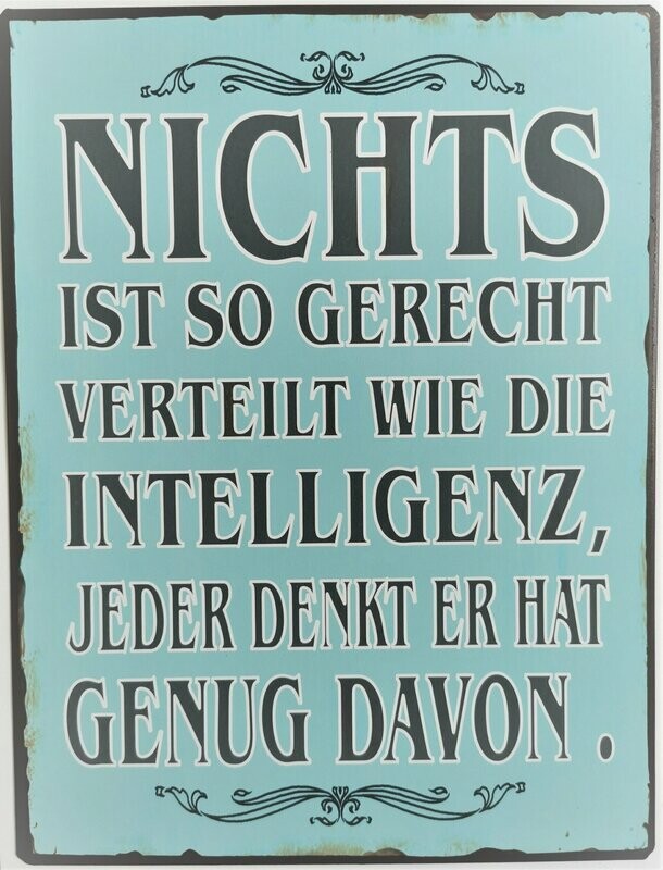 Schild Schild "Intelligenz", ca. H35cm B26cm, Metall, Papieraufzug