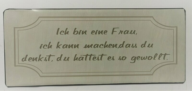 Schild Schild "Ich bin eine Frau...", ca. H13cm B30,5cm, Metall, Papieraufzug