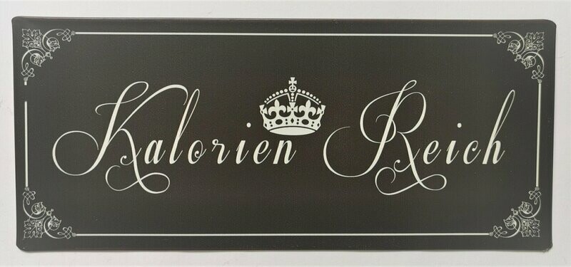 Schild Schild "Kalorienreich", ca. H13cm B30,5cm, Metall, Papieraufzug