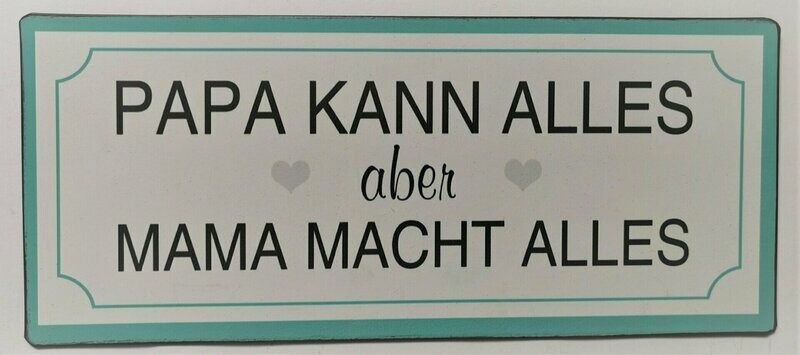 Schild Schild "Papa, Mama", ca. H13cm B30,5cm, Metall, Papieraufzug