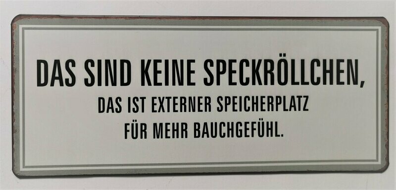 Schild Schild "Speckröllchen", ca. H13cm B30,5cm, Metall, Papieraufzug