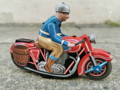 Blechspielzeug Motorradfahrer Red Runner, ca. H9cm B13cm, Metall