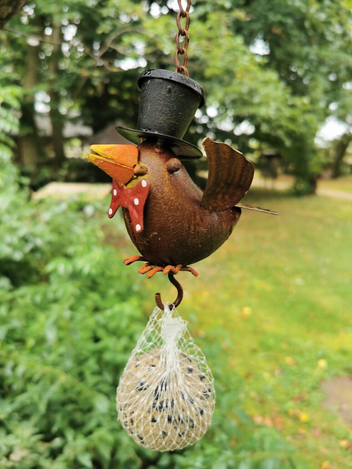 Meisenknödelhalter Mr.Bird; Metall; H12cm T13cm B4,5-8cm; Kettenlänge 21cm; braun