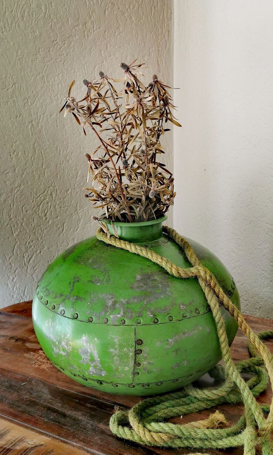Vase Ballon Metall vintage grün, used Optik; H33 dm36cm