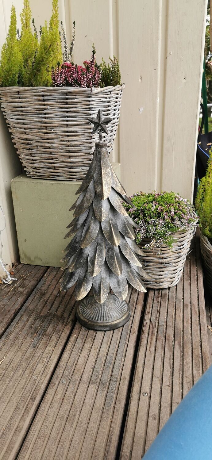 Tannenbaum Metall, goldgrau gewischt, mit gummiertem Sockel, H45cmdm18cm