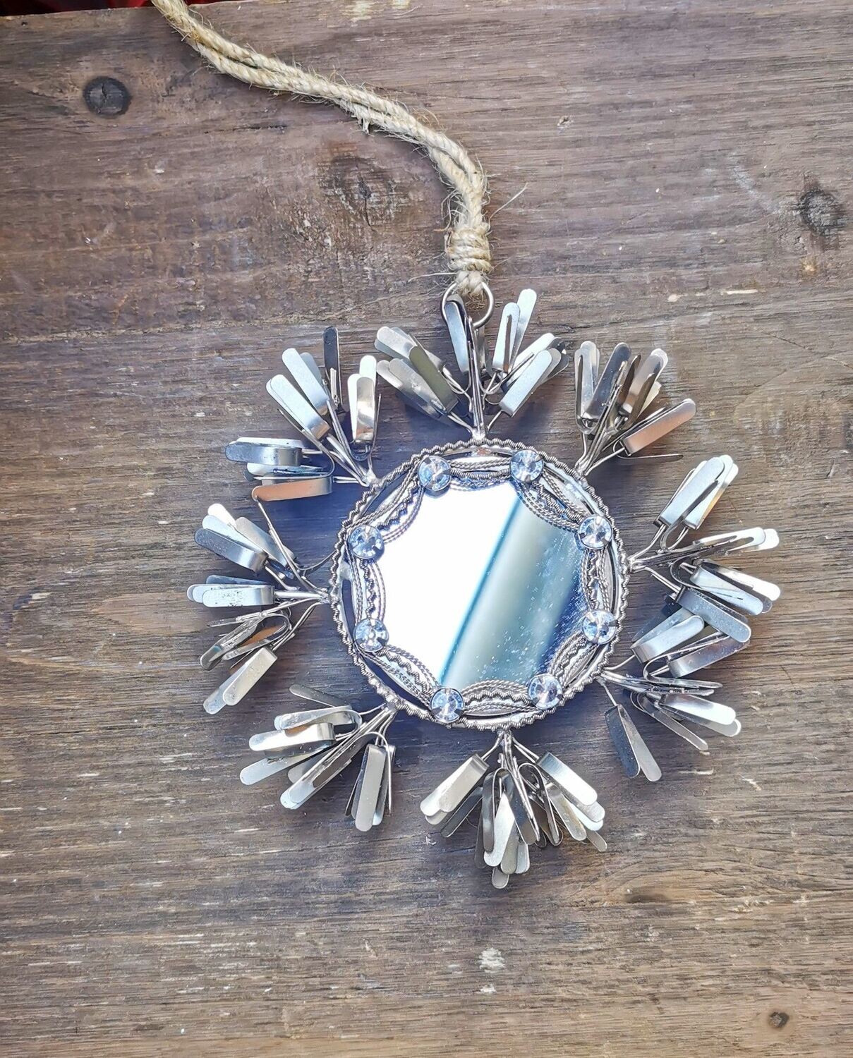 Hänger Flocke Spiegel, Metall/Glas; 15x15cm;Handarbeit