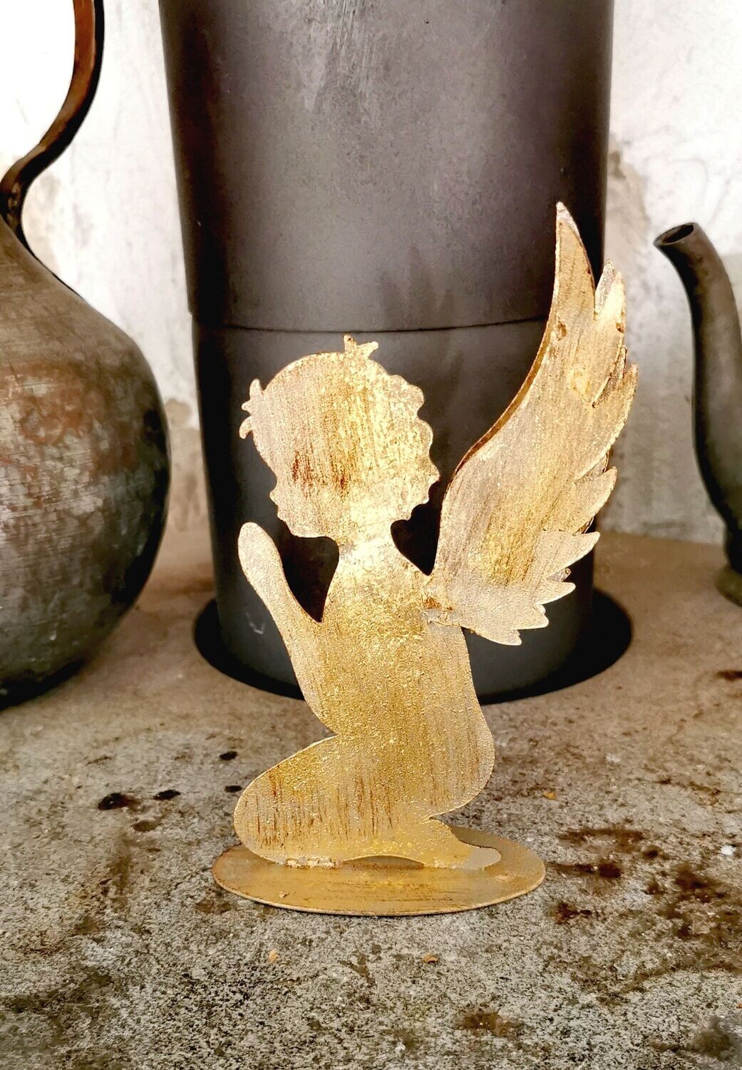 Engel Metall zum Stellen, Flügel nach oben gerichtet; gold/vergoldet; H17cm T9,5cm