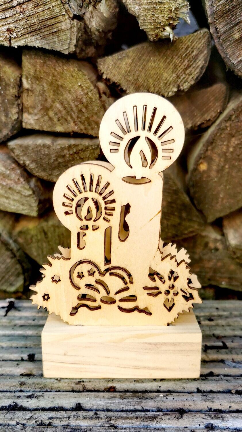 Schwippbogen Kerzenlicht, Holz; Handarbeit; Wechselbeleuchtung; 2xAAA; H14,5cm B8,5cm T4cm