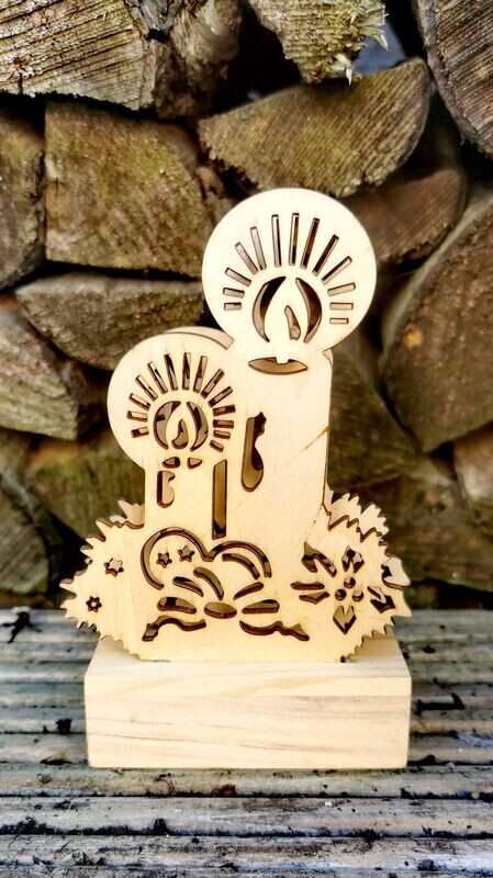 Schwippbogen Kerzenlicht, Holz; Handarbeit; Wechselbeleuchtung; 2xAAA; H14,5cm B8,5cm T4cm