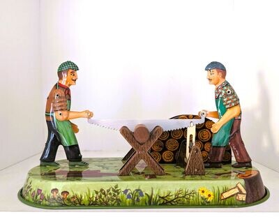 Blechspielzeug "Die 2 Holzhackerbuam", ca. H12cm L13cm B9,5cm, Metall