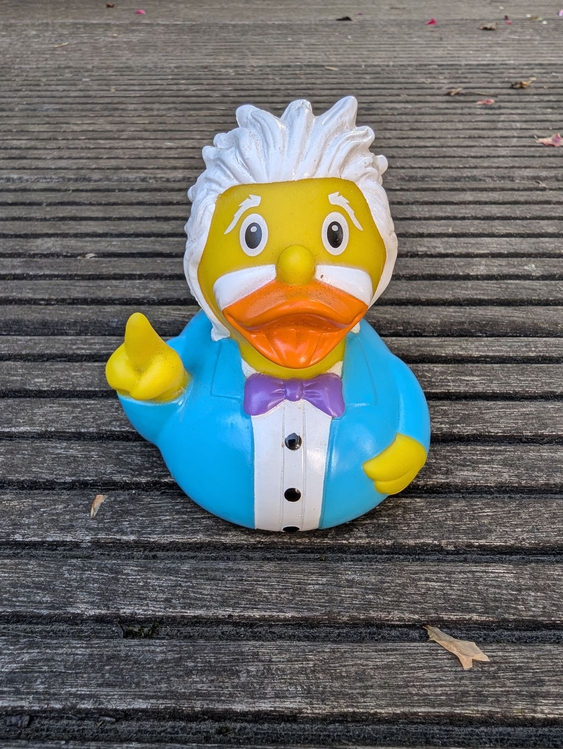 Quietschente "Mr.Einstein"; H8cm L9cm B7,5cm