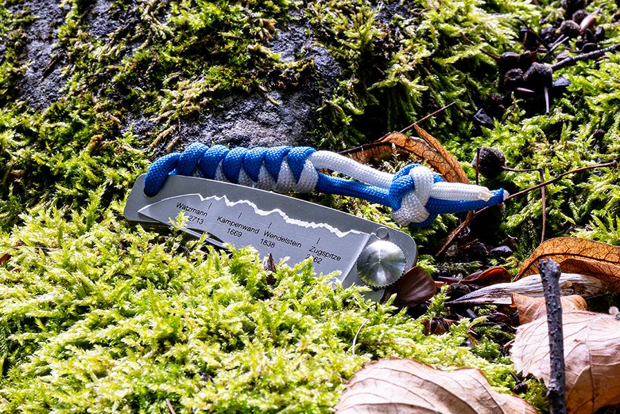 Klappmesser KISS mit Paracord Blau/weiß geknüpft - Best of Bayern