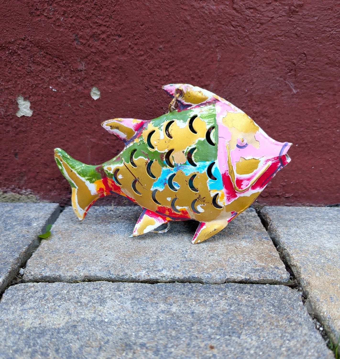 Fisch Windlicht, zum Hängen; Metall, gold-mehrfarbig used Optik H13cm B6cm L19,5cm;