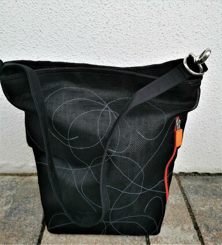Moskitonetz-Shopper schwarz UPCYCLING, ca.H40cm B26cm T19cm