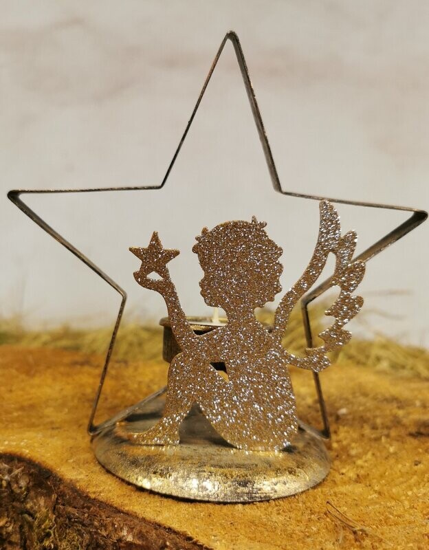 Engel Esrurel Teelichthalter, Metall; H15cm B15cm T9,5cm; gold verglittert