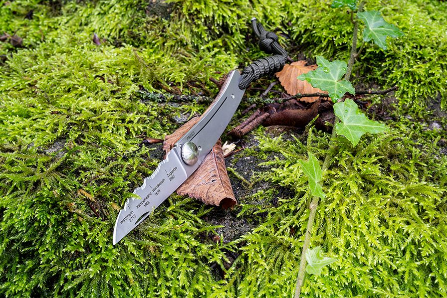 Klappmesser KISS mit Paracord Olive geknüpft - Best of Bayern