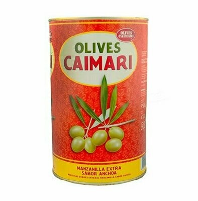 OLIVES OLI CAIMARI. Aceitunas manzanilla sabor anchoa 200/220. Lata 4100 g