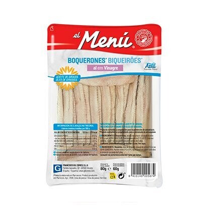 EL MENÚ. Boquerones al vinagre en aceite girasol. 80 g