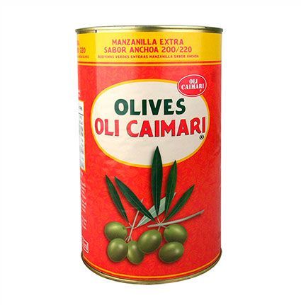 OLIVES OLI CAIMARI. Aceitunas manzanilla sabor anchoa 200/220. Lata 4100 g