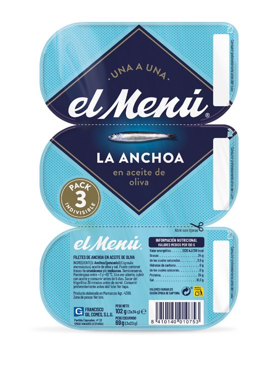 EL MENÚ. Anchoa en Aceite de Girasol. Pack 3 latas