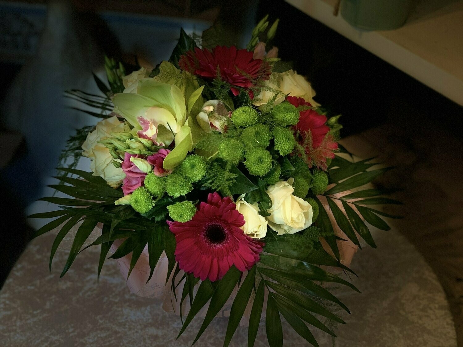 Bouquet rond rose et vert