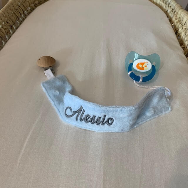 Attache Tétine minky bleu